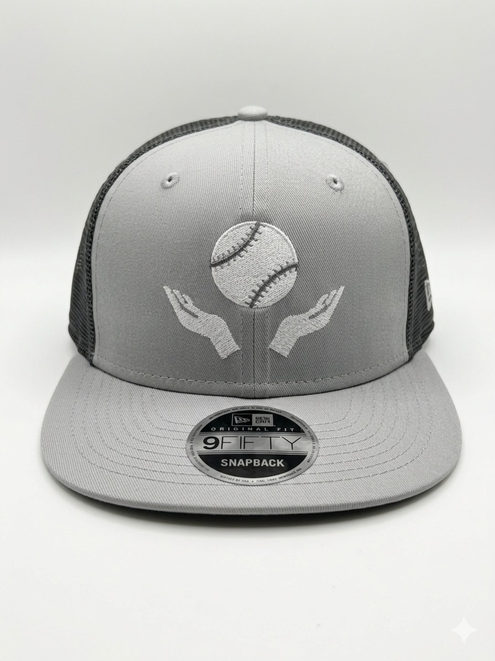 New Era 9 Fifty Gray and Dark Gray Baseball Logo Trucker Snapback
